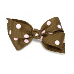 Brown / Light Pink Polka Dots Bow -3 inch